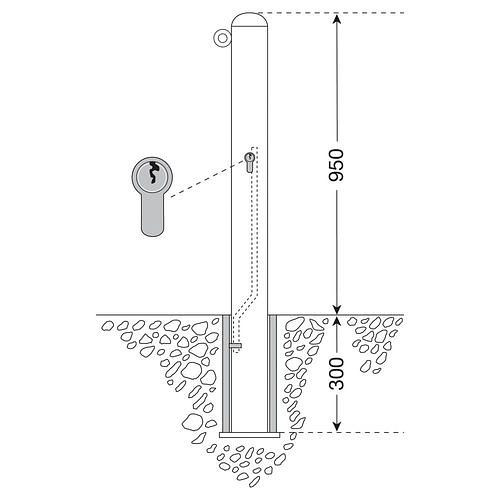 DENIOS City-Poller herausnehmbar, feuerverzinkt beschichtet, zum Einbetonieren, Höhe Überflur 950 mm, 310863