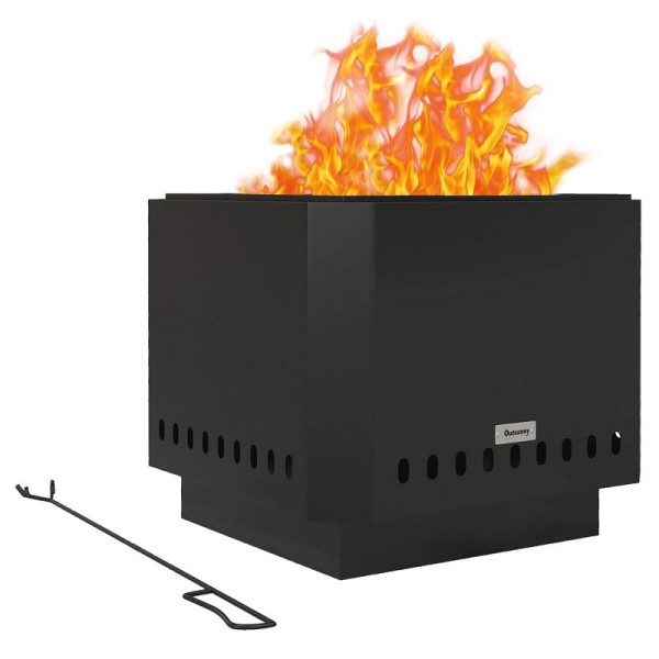 Outsunny Feuerschale Feuerstelle, inkl. Schürhaken, 48 x 48 x 41 cm, Schwarz, 842-328V00BK