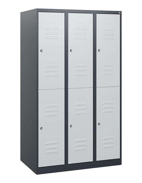 C+P Doppelstöckiger Spind Classic PLUS, 3 Abteile, 1530x900x500mm, 7016/7035, Zylinderschlösser, 0803005-30 S10016