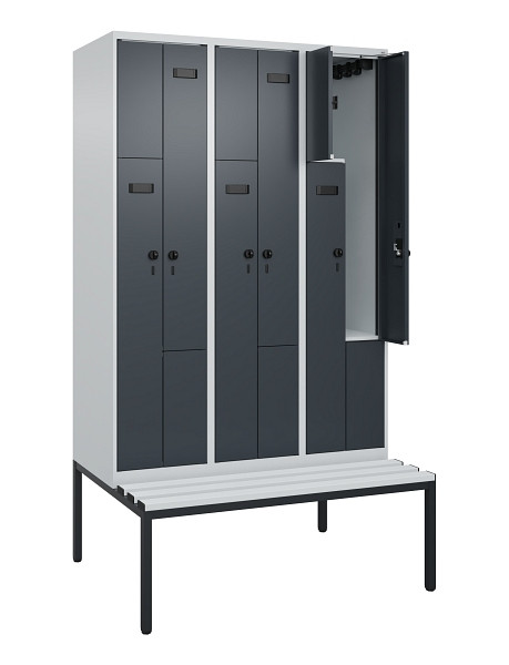 C+P Z-Spind Evolo PLUS, Bank, 6 Fächer, 2120x1200x815mm, 7035/7016, Drehriegel, Sitzfläche Kunststoff, Sitzbank, 0490537-326 S10066
