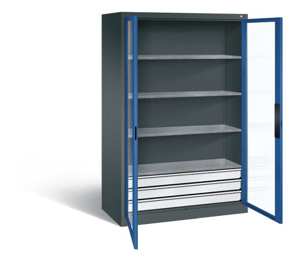 C+P Werkzeugschrank Acurado, H1950xB1200xT600mm, Farbe: Anthrazitgrau / Enzianblau, Muldengriff, 8932-553 S10063