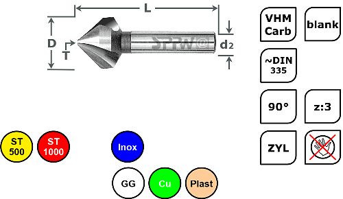 SPPW Kegelsenker VHM 60° z:3 HPC L: 53 Ø10,4, 6546501040