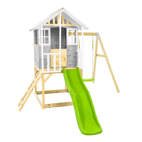 Zwerkules Spielhaus Valli inkl. Rutsche und Schaukel Weiß/Grau 352x280x224cm, ZW3652