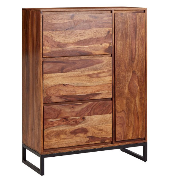 Wohnling Schuhschrank Sheesham Massivholz 88x120x40 cm Schuhregal Geschlossen, Design Schuhkommode Flurschrank mit Ablage, WL6.531