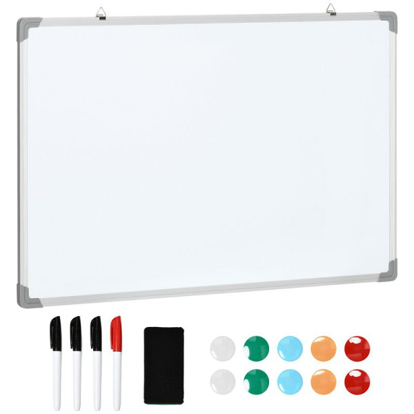 HOMCOM Whiteboard, Magnettafel, Notiztafel, inklusive Zubehör, 4 Stifte, 1 Schwamm, 10 Magnete, Weiß + Silber, 911-016V01WT