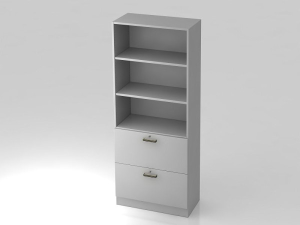 Hammerbacher Schrank 5OH, 2HR, Sockelblende Streifengriff Grau/Grau, 80x42x200,4 cm (BxTxH), V7300/5/5/SG