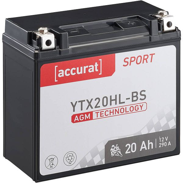 Accurat Sport AGM YTX20HL-BS Motorradbatterie 20Ah 12V 290A, MBA-YTX20HL