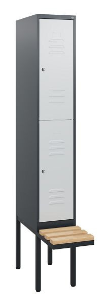 C+P Doppelstöckiger Spind Classic PLUS, 1950x300x815mm, 7016/7035, Zylinderschlösser, Sitzleisten aus Buche, schwebende Sitzfläche, 0803405-10 S10043