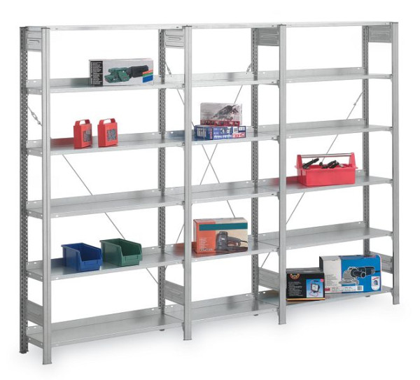 hofe Universal-Grundregal, 1750x300x1000 mm, 4 Fachebenen, verzinkt, 60 kg Fachlast, 550 kg Feldlast, zweiseitige Bedienung, HZG17310WX