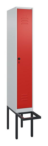 C+P Umkleidespind Classic PLUS, 2120x300x815mm, 7035/3020, Drehriegel, Buche-Sitzleisten, je 2 Doppel-Haken, 0800407-10F S10002