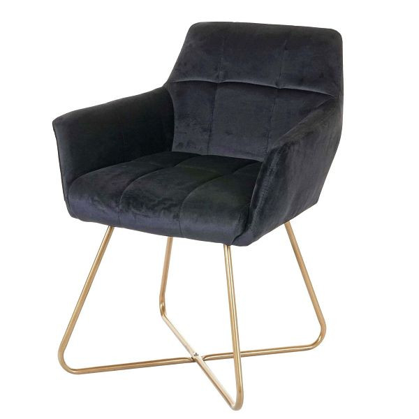 Mendler Esszimmerstuhl HWC-F37, Stuhl Küchenstuhl, Retro Design Samt goldene Füße, schwarz, 69528