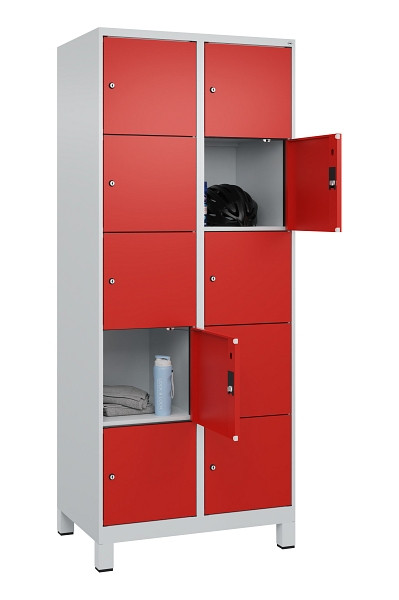 C+P Schließfachschrank Evolo PLUS, mit Füßen, 10 Fächer, 1950x800x500mm, 7035/3, Frontfarbe RAL 3020 Verkehrsrot, 049010-225 S10005
