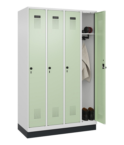 C+P Spind Evolo PLUS, mit Sockel, 4 Abteile, 1950x1200x500mm, 9016/6019, Verschluss Drehriegel, Ablageböden 4, 049020-40 S10019