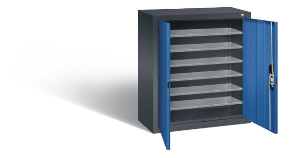 C+P Magazinschrank Serie 13, H830xB700xT300mm, Farbe: Schwarzgrau / Enzianblau, Muldengriff, 134013-20 S10067