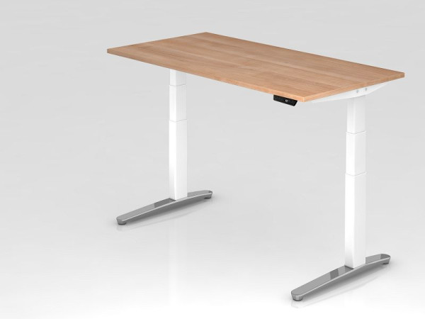 Hammerbacher Sitz-Steh-Schreibtisch elektrisch 160x80cm Nussbaum/Weiß, poliert, Rechteckform, VXBHM16/N/WC