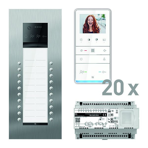 TCS Türkontrollsystem video: pack PRO 20WE Außenstation AVU 20T UP 20x Freisprecher IVW6511 Steuergerät, PVUF202/001