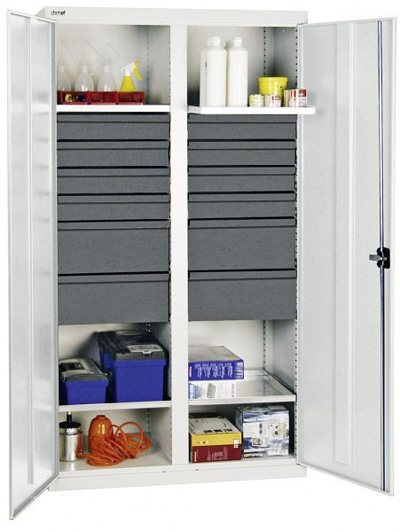 stumpf Werkzeug- und Materialschrank Serie 3000, 7035/7035, 8 Schublade 100 mm, 4 Schublade 200 mm, Mitteltrennwand, 4 Wannenböden, 3004507