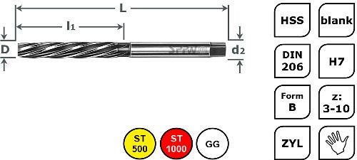 SPPW Handreibahle HSS DIN206 B L: 124x62 Ø9,4 H7, 1131500940