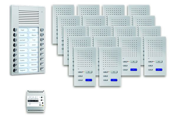 TCS Türkontrollsystem audio:pack AP für 18 Wohneinheiten, mit Außenstation PES 18 Klingeltasten, 18x Freisprecher ISW3030, Steuergerät, PPAF18-EN/02