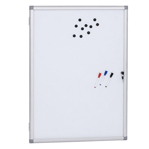 Mendler Schaukasten HWC-Q51, Magnettafel Whiteboard Memoboard Pinnwand, Aluminium abschließbar inkl. Zubehör 95x68x7cm, 122957