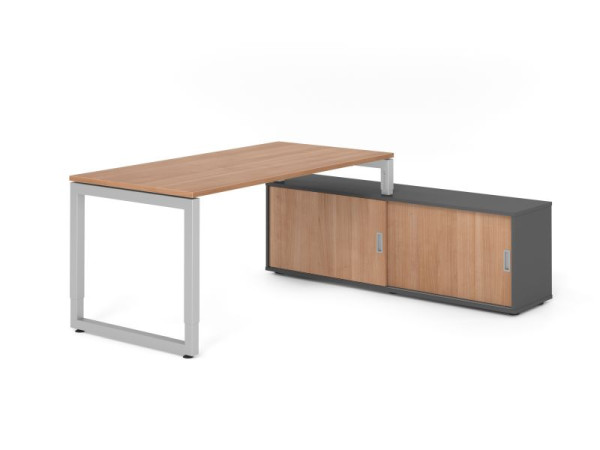 Hammerbacher Aufsatz-Schreibtisch RSE16, 160x80cm, Platte: Nussbaum, 25mm dick, Rahmen Silber, höheneinstellbar, Graphit / Nuss, VRSE16SB/N/S/G/N