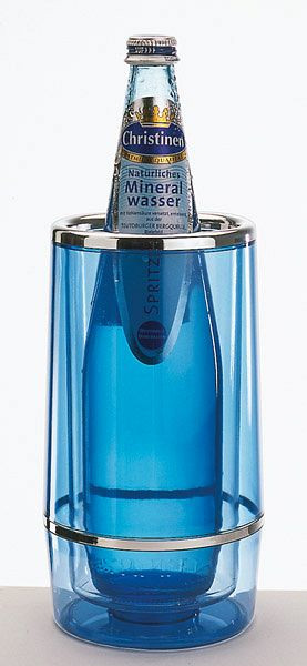 APS Flaschenkühler, außen Ø 12 cm, Höhe: 23 cm, PS, blau-transparent, innen Ø 10 cm, doppelwandig, Rand / Ring verchromt, 36034