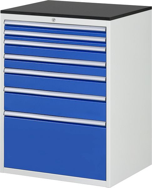 RAU Schubladenschrank Serie 7000, B770 x T650 x H1030mm, Arbeitsplatte mit Melaminharzbeschichtung, 2xH60, 2xH90, 1xH120, 1xH150, 1xH360 mm, 13-XL7.9A-M.11