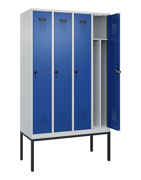 C+P Spind Evolo PLUS, Gestell, 4 Abteile, 2120x1200x500mm, 7035/5010, Verschluss Drehriegel, 0490307-40F S10006