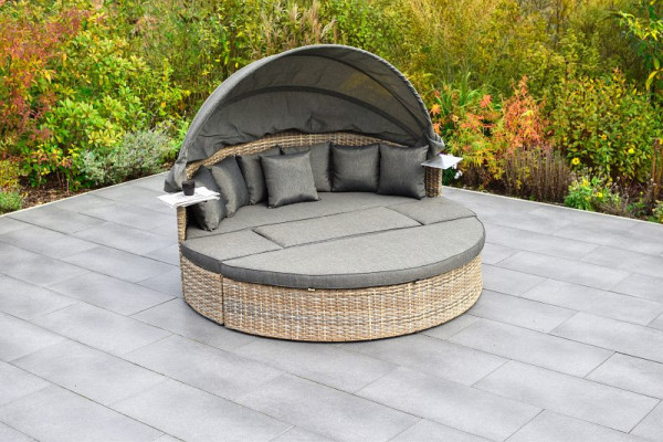 Merxx Riva Premium Relaxinsel, Ø 180 cm, Ablagetische aus Edelstahl, inkl. Auflagen und Kissen, inkl. Hülle, naturgrau, 28255-274