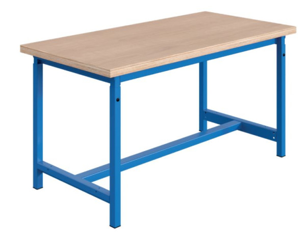SOFAME PTH Werkbank, mechanisch höhenverstellbar, B 2000 x T 750 x H 764 bis 1044 mm, Multiplex-Arbeitsplatte 24 mm, Himmelblau RAL 5015, W010020259BI