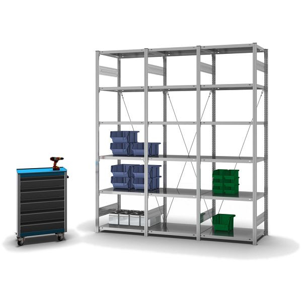 hofe Fachboden-Grundregal, 2500x500x750 mm, 6 Fachebenen, verzinkt, 140 kg Fachlast, 1000 kg Feldlast, einseitige Bedienung, HZG25507XL