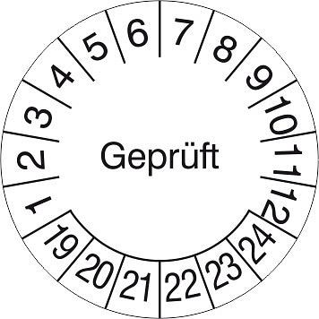 SafetyMarking Prüfplakette, Geprüft, Prüfzeitraum: 19-24, Ø 3 cm, Folie, selbstklebend, VE: 500 Stück/Rolle, 31.3689-19-24