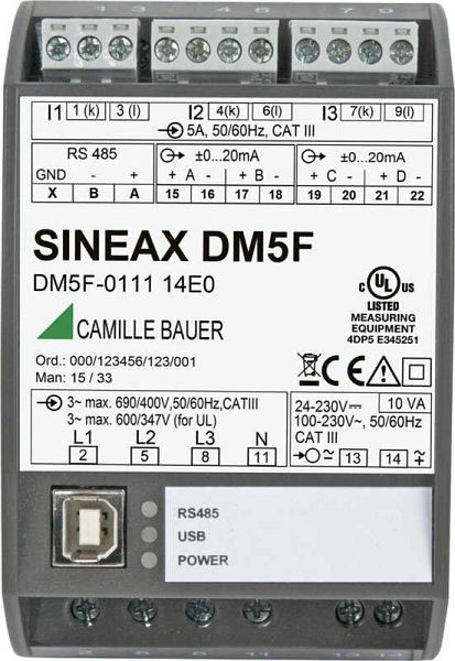 Camille Bauer Frei programmierbares Universal-Messgerät für Starkstromnetze, SINEAX DM5F, 193217