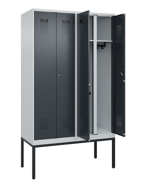 C+P Schwarz-Weiß-Spind Evolo PLUS, Gestell, 4 Abteile, 2120x1200x500mm, 7035/701, Zylinderschloss, 0490327-40 S10039