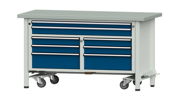 ANKE Werkbänke Kastenwerkbank, Modell 259 V, 1500 x 700 x 840 mm, RAL 7035/5010, ZBP 40 mm, mit absenkbarer Fahreinrichtung, 304.230