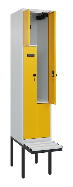 C+P Z-Spind Evolo PLUS, Bank, 2 Fächer, 2120x400x815mm, 7035/1004, Drehriegel, Material Sitzfläche Kunststoff, 0490437-122 S10054