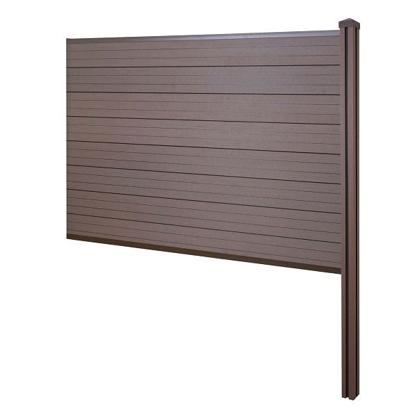Mendler WPC-Sichtschutz Sarthe, Zaun Windschutz, WPC-Pfosten zum Einbetonieren, Erweiterungselement, 188cm braun, 64891+76232+76235+76256