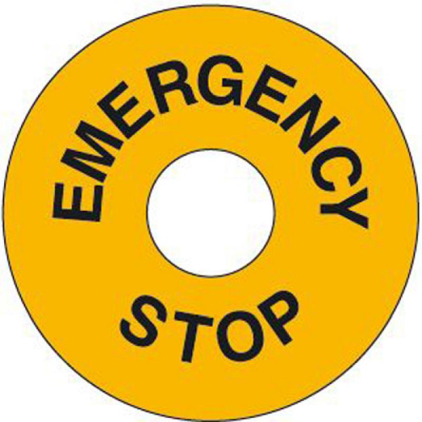 Stein HGS Maschinenkennzeichnung: EMERGENCY STOP, Protect / 85/23 mm / Polyester, widerstandsfähig und selbstklebend, 39.0663