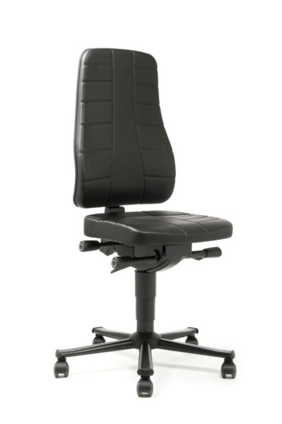 bimos All-In-One Highline Arbeitsdrehstuhl mit Rollen und Kunstleder schwarz, Sitzhöhe 450-600 mm, 9643-2571