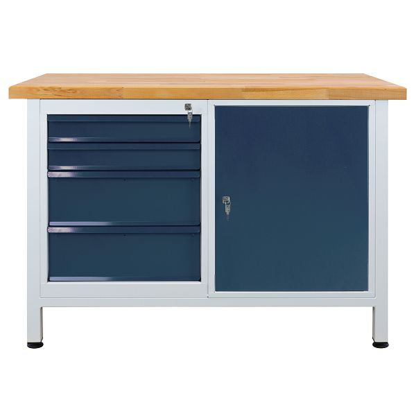 ADB Werkbank 1 Tür+ 4 Schubladen, Maße: 1200x600x840mm (BxTxH), Farbe Werktisch: grau, RAL 7035, Farbe Schublade / Tür: Anthrazitgrau (RAL 7016), 42931