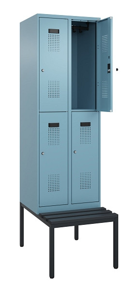 C+P Doppelstock-Spind Evolo PLUS, Bank, 4 Fächer, 2120x600x815mm, 0010/0010, Zylinderschloss, Sitzfläche Kunststoff, Sitzbank, 0493507-20 S10136