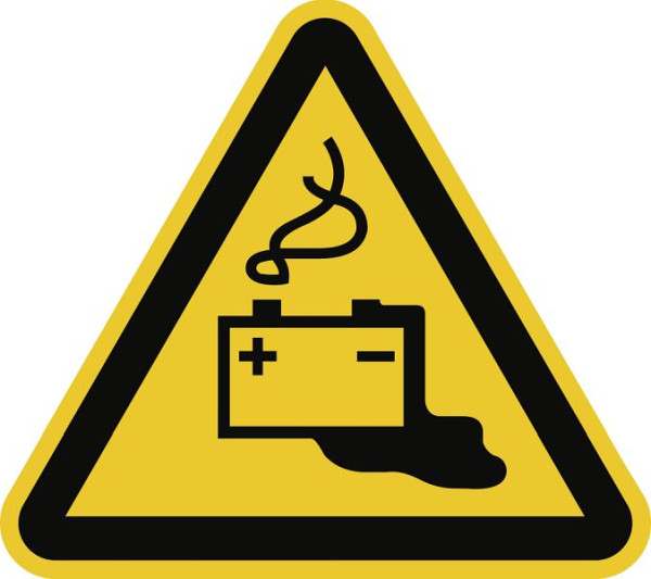 Moedel Warnung vor Gefahren durch Batterien ISO 7010, Folie, 300 mm Seitenlänge, 58166