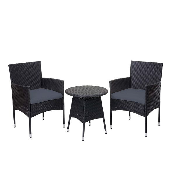 Mendler Poly-Rattan Balkonset HWC-G27, Sitzgarnitur Gartengarnitur, 2xSessel+Tisch, anthrazit, Kissen grau, 71111