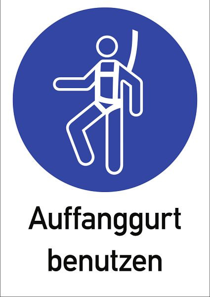 Moedel Auffanggurt benutzen ISO 7010, Kombischild, Folie, 131x185 mm, 98868