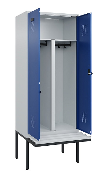 C+P PSA Doppel-Spind Evolo PLUS, Bank, 2 Abteile, 2120x800x815mm, 7035/5010, Drehriegel, Material Sitzfläche Kunststoff, 0490427-22P S10060