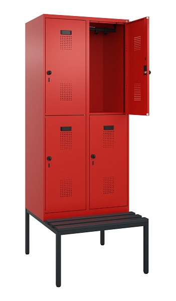 C+P Doppelstock-Spind Evolo PLUS, Bank, 4 Fächer, 2120x800x815mm, 3020/3020, Drehriegel, Sitzfläche Kunststoff, Sitzbank, 0493507-22 S10106