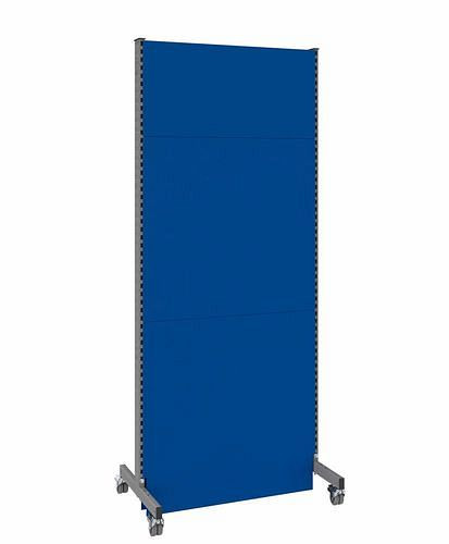 DENIOS Mobile Akustik Trennwand, Grundfeld, B 1000, H 2500 mm, Akustik-Lochblech einseitig, grau/blau, 293103