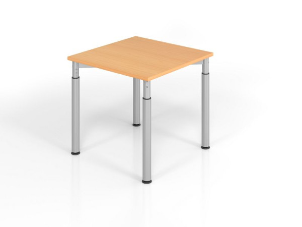 Hammerbacher Schreibtisch YS08, 80 x 80 cm, Platte: Buche, 25 mm dick, ABS-Dickkante, Rechteckform, Silber, VYS08/6/S