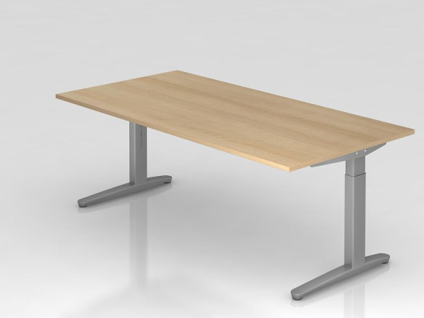 Hammerbacher Schreibtisch C-Fuß 200x100cm Eiche/Silber, Alu-Kufe Silber (ähnlich RAL 9006), VXB2E/E/SS