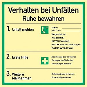 Moedel Verhalten bei Unfällen ISO 7010, Folie, langnachleuchtend, 180x180 mm, 57282